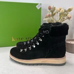 Kate Spade New York Maira Suede Faux Fur Cuff Boot Black Women's 7.5M NWB